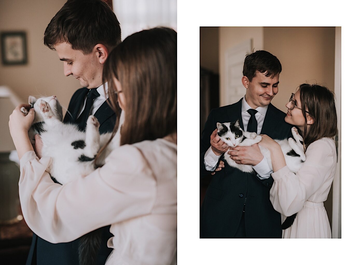 Para młoda pozuje z kotem podczas sesji zdjęciowej